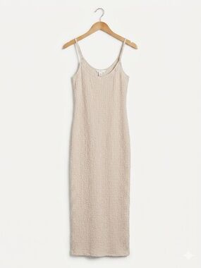 H&M Beige Textured Maxi Slip Dress